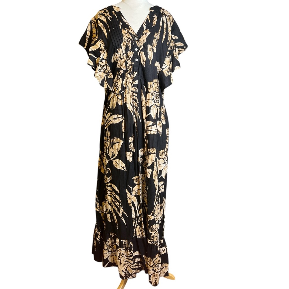 Maeve by Anthropologie Black & Cream Floral Maxi Dress